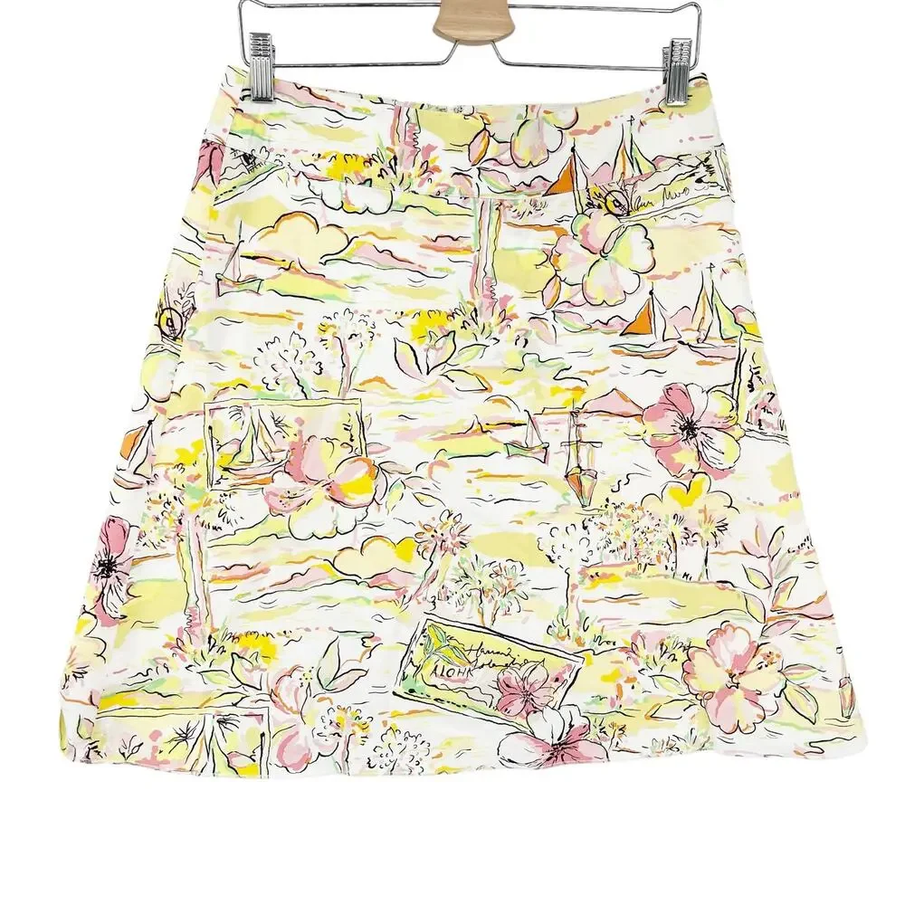 Express Womens Resort Beach Aloha Hawaiian Tropical Floral A-Line Skirt Size 6